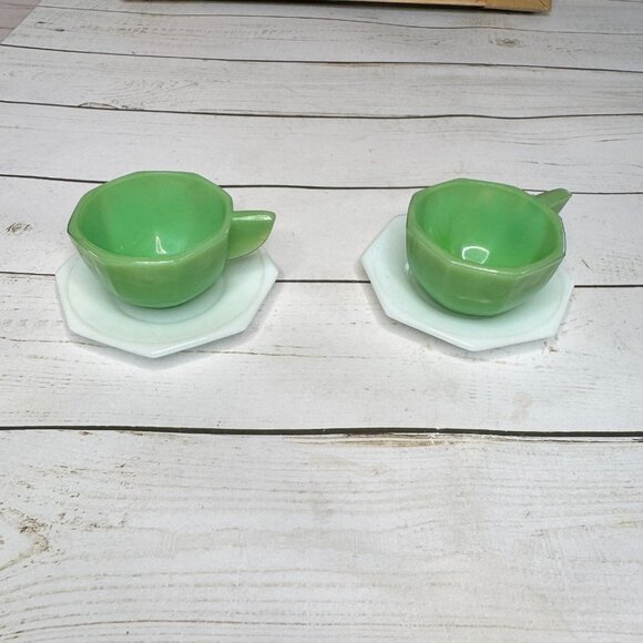 VTG Akro Agate Little American Maid Tea Set Children's Toys Dishes Green & White - Picture 9 of 16